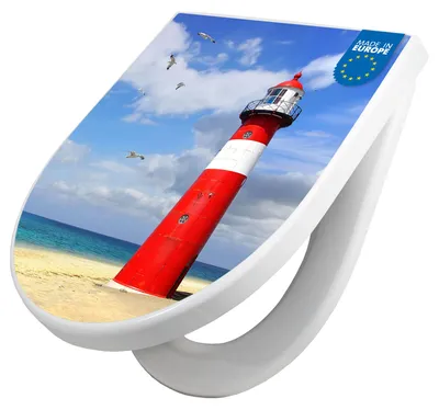 Produktbild von WC Sitz mit Absenkautomatik D Form Motiv Leuchtturm Westkapelle [TDW3 11244]