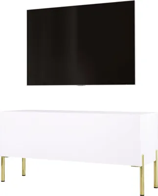 Obrázek produktu pro TV ÚLOŽNÝ STOJAN : matně bílý se zlatými nožičkami, 100 x 52 x 32 cm