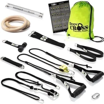 Produktbild von Slingtrainer Suspension Trainer Komplettset – Krafttraining zu Hause und im Freien – Inklusive Türanker und Befestigungsschlaufe – Tragetasche und Trainingsposter – Für Muskelkraft und Ausdauer