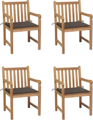 Produktbild von HOMMIE© Outdoor-Stuhl ,4er Set Gartenstühle mit Taupe Kissen Massivholz Teak Relaxsessel Armlehnstuhl & schlichten Design
