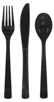 Produktbild von 18 Stück Mehrweg Besteck aus Kunststoff - Schwarz