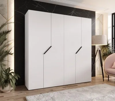 Obrázek produktu pro Čtyřdveřová šatní skříň 200 cm ELIRA 1 - bílá / černé úchyty