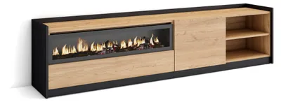 Immagine prodotto di Mobile TV Soggiorno, Ampio spazio a disposizione, 207x37x50cm, Per TV fino a 80", Camino elettrico, Rovere e nero