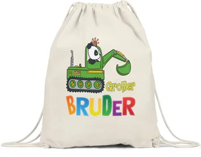 Produktbild von Großer Bruder Tasse Panda Bagger Motiv Geschenk Ankündigung Babynews Turnbeutel Gymsack