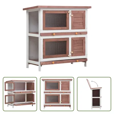 Obrázok produktu pre The Living Store Králičia búdka 4 dvierka hnedé drevo