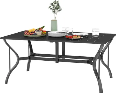Produktbild von Gartentisch Stahl 150x90 cm Wetterfest Balkontisch mit Schirmloch, Lamellen-Design für 6 Personen Schwarz