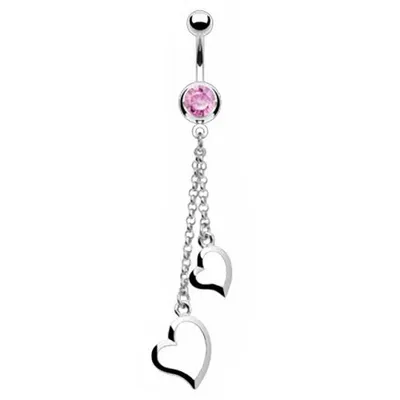 Produktbild von Taffstyle Bauchnabelpiercing Bauchnabelpiercing Kristall 2 Herzen Ketten Anhänger, Pink