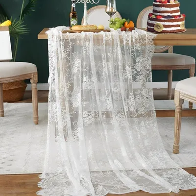 Obrázek produktu pro Bílá vintage běhoun na stůl, krajka, polyester, 75 x 300 cm