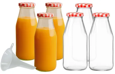 6 Glasflaschen 500 ml mit Schraubdeckel und Trichter