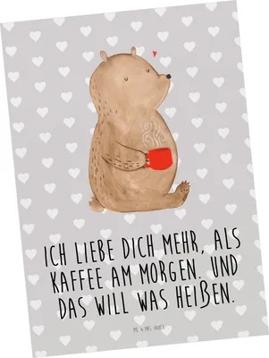 Produktbild von Mr. & Mrs. Panda Postkarte Bär Morgenkaffee - Grau Pastell - Geschenk, Hochzeitstag, bildkarte, Freundin, Ansichtskarten, Valentinstag, für Frauen, Freund, Postkarten
