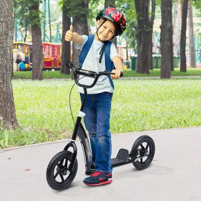 Produktbild von Kinderroller Kickscooter 12 Zoll Mit Hinterbremse, Höhenverstellbarer Tretroller, Roller In Schwarz, Stahl & Eva