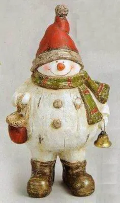 Schneemanns mit roten Hut mit einem weißen Bommel, einen grün-rot karierten Schal und braune Stiefel