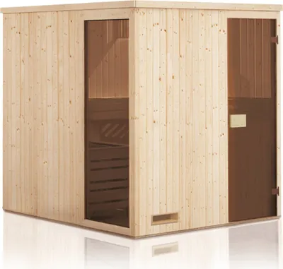 Produktbild von Elementsauna Kawir 68 mm mit 1 Sichtfenster und Dachkranz - Außenmaße (B x T x H): 194 x 194 x 199 cm