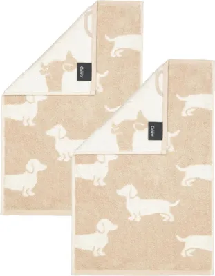 Produktbild von 2 Stück Cawö We love Dogs Gästetücher 6246-33 Dackel Natur 30x50