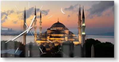Produktbild von DEQORI Glasuhr 60x30 cm Modern 'Mondsichel über Moschee' Wanduhr Glas Uhr Design leise