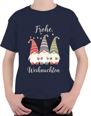 Produktbild von Frohe Weihnachten Weihnachtswichtel Gnom Lichterkette Wichtel Uni Kinder T-Shirt, Navy, 128