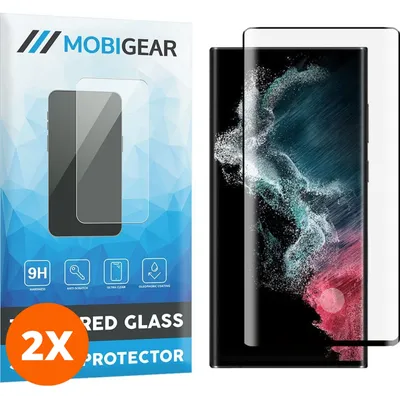 Produktbild von Mobigear Premium 4.99 Samsung Galaxy S22 Ultra Panzerglas Gehärtetes Glas Displayschutz - Hüllenfreundlich - Schwarz (2er Pack)