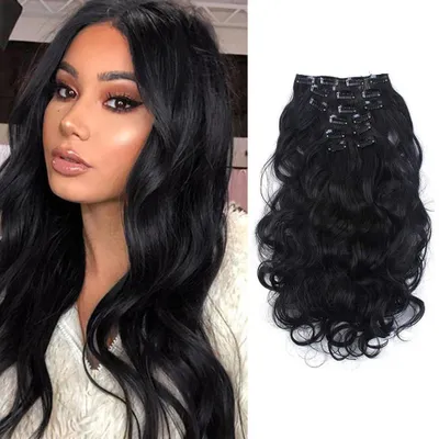 Produktbild von XFSRG 7 Stück Clip in Haarverlängerungen Lange Lockige Haarteile 50 CM Extensions mit Clips Wellige Haarverlängerungen Synthetik Clip in Haarverlängerung (#1)