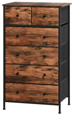 Productafbeelding van Houten commode met 6 lades, houtnerfmotief, 40x60x102,5 cm
