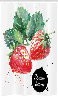 Produktbild von ABAKUHAUS Aquarell Schmaler Duschvorhang, appetitlich Erdbeeren, Badezimmer Deko Set aus Stoff mit Haken, 120 x 180 cm, Farngrün Rot