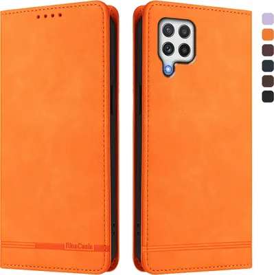 Image de Etui pour Samsung Galaxy A22 4G, étui rétro en cuirPolyuréthaneavec support et fentes pour cartes de crédit Orange