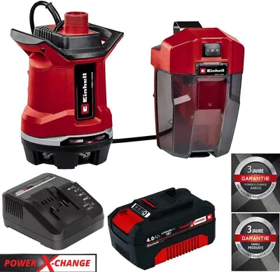 Produktbild von Einhell Akku-Schmutzwasserpumpe GE-DP 18/25 Li-4.0 Ah Power X-Change (18 V, 7.500 L/h Fördermenge, 5 m Förderhöhe, ECO- und BOOST-Modus, mit Akku / Ladegerät
