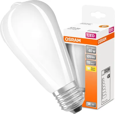 A white LED light bulb and its packaging are shown against a white background.