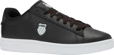 A black K-Swiss Court Shield II sneaker with a white sole, shown from the side.