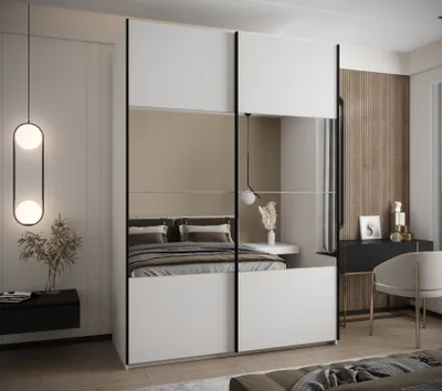 Produktbild von Zweitüriger Kleiderschrank SAMARA 4 - 170 cm, weiß/schwarz