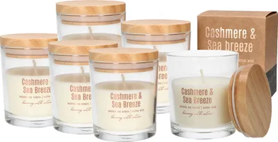 Image de KOTARBAU® Lot de 6 bougies parfumées à la cire de soja dans un verre avec couvercle en bois Cashmere&Sea Breeze