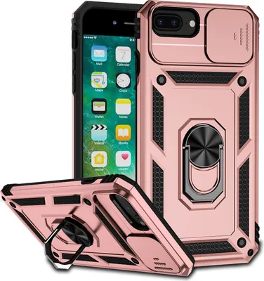 Image de Étui pour iPhone 8 Plus/7 Plus/6 Plus/6s Plus étui double couche avec couvercle coulissant pour appareil photo et anneau de support Rose