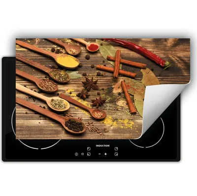 Produktbild von DarHaus Herdabdeckplatte 90x52 cm Anti Rutsch Matte Aufrollbar, Holz - Gewürze