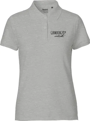 Produktbild von Huuraa Damen Polo Shirt Germering verliebt M Sport Grey Bio Baumwolle Fairtrade Poloshirt Geschenkidee