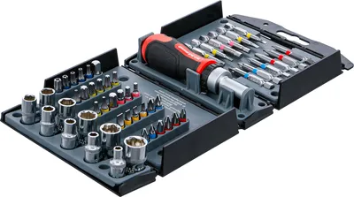 Produktbild von Bit-/Steckschlssel-Einsatz-Satz | mit Ratschen-Drehgriff fr Bits, umschaltbar | 53-tlg.