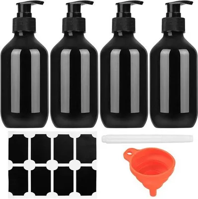 Productafbeelding van Navulbare zeepdispenser van 300 ml met pompmechanisme – set van 4 – zwart