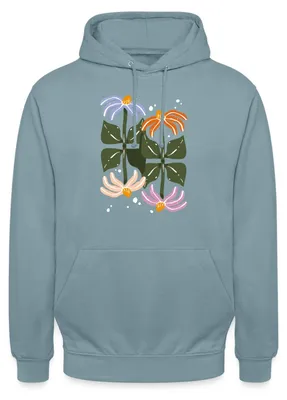 Produktbild von Spreadshirt Bunte Retro Blumen Illustration Im Boho Stil Uni Hoodie, M, Nebelblau