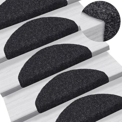 Zdjęcie produktu dla vidaXL Maty pod stopnie samoprzylepne 10 szt. 65x21x4 cm czarne półokrągłe duże