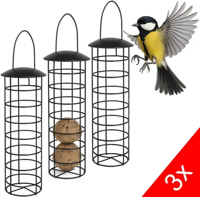 Produktbild von Meisenknödelhalter 3er Set, zum Aufhängen, HxD 31x8,5 cm, Vogelfutterspender für Wildvögel, Metall, schwarz