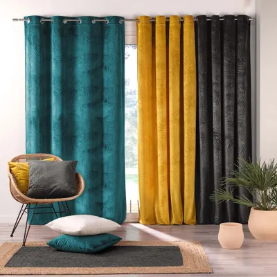 Produktbild von Ösenschal Vorhang 140x240 Samt-Struktur Gardine Schal Ösen blickdicht Gardine, Farbe:Grau