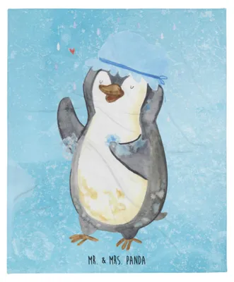 Produktbild von Mr. & Mrs. Panda Kuscheldecke Pinguin Duschen - Eisblau - Geschenk, Plaid, Bettdecke, Neustart, Baden, Decke, Bettüberwurf, Singen, Dusche, Tagesdecke, Duschkonzert