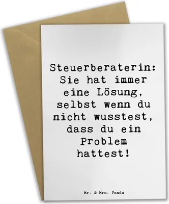 Produktbild von Mr. & Mrs. Panda Grußkarte Spruch Steuerberaterin Lösung - Weiß - Geschenk, Grußkarten, Berufsalltag, kreative Geschenke, Danke, Handgefertigt, Steuerhilfe, Einzigartig