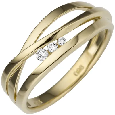 Produktbild von Gr. 50 Damen Ring breit 585 Gold Gelbgold 3 Diamanten Brillanten 0,08ct. Goldring