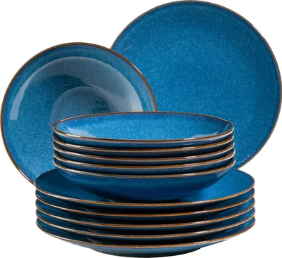 Produktbild von Mäser 931946 Tafelservice Ossia für 6 Personen Steinzeug, blau (1 Set, 12-teilig)