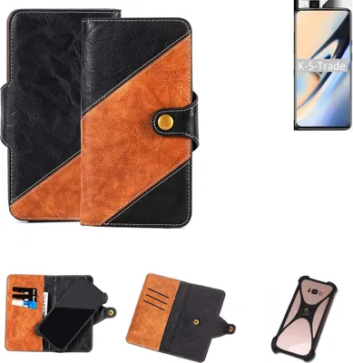Produktbild von K-S-Trade Handyhülle Schutzhülle Bookstyle Case Wallet-Case kompatibel mit OnePlus 7 Handy Cover Bumper Klapphülle schwarz hellbraun 1x