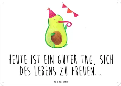 Produktbild von Mr. & Mrs. Panda Schild Avocado Party DIN A3 - Weiß - Geschenk, Jubiläum, Wandbild, Metallschild, tafel, Happy Birthday, Blechschild, Geburtstag, Türschild