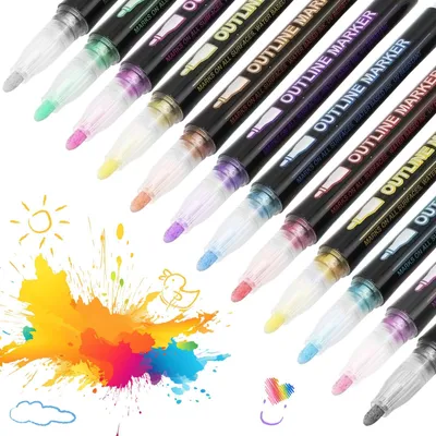 Produktbild von Glitzerstifte - Metallic Outline Marker mit Doppellinie - Zum Zeichnen und Schreiben - 12 Stück