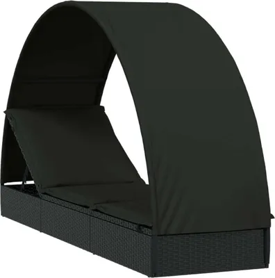 Produktbild von Sonnenliege mit Runddach Schwarz 211x57x140 cm Poly Rattan