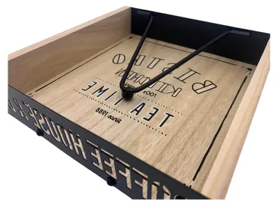 Produktbild von Serviettenhalter aus Holz und Metall in Schwarz für die Küche 21x21x5 cm