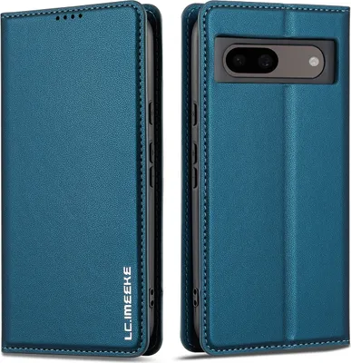 Immagine prodotto di Custodia magnetica in pelle flip per Google Pixel 8A, con slot per schede e funzione stand Blu