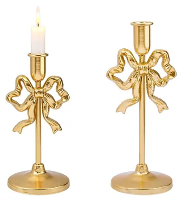 Kerzenhalter-Set, 2er, Eisen gold, 2 Größen, Vintage, Tischdeko